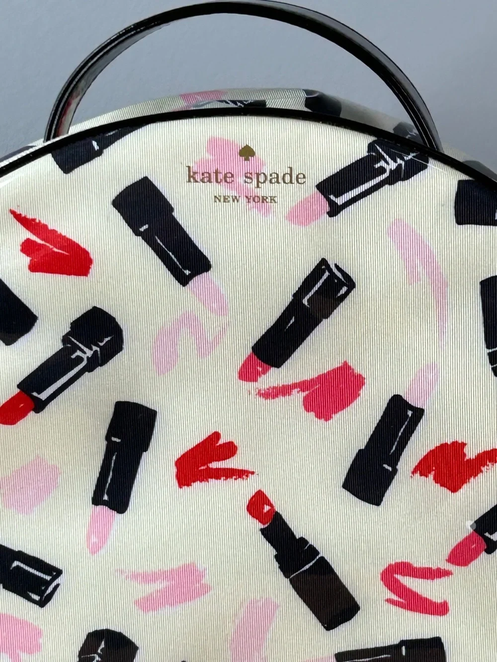 Kate Spade New York Bag Travel Case Lipstick Design Cosmetic Zip Ivory Pink Red